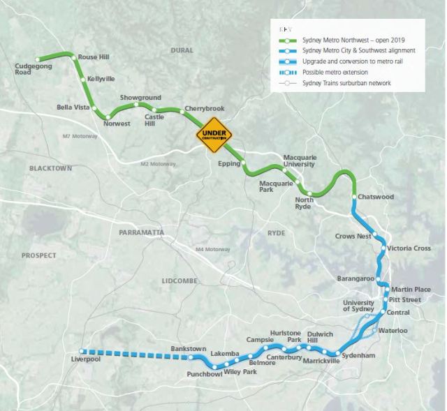 Sydney Metro Proposed Alignment (from Transport for NSW, 2015. Sydney Metro City and Southwest Project Update)
