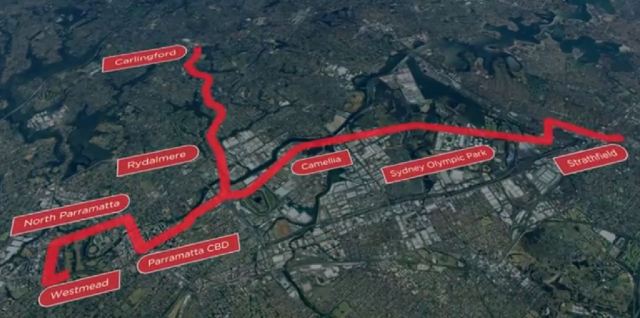 Parramatta light rail network indicative map (Source Transport for NSW)