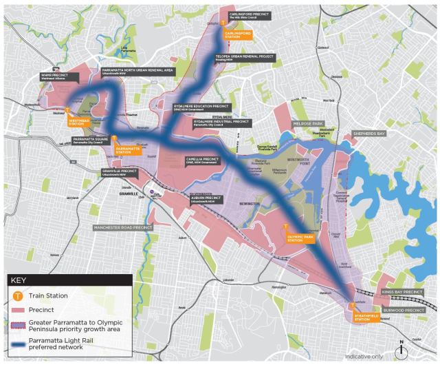 Parramatta Light Rail proposed network (source: Parramatta Light Rail Industry Briefing documentation)
