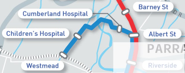 Parramatta Council preferred route - Westmead to North Parramatta (source Parramatta Council)