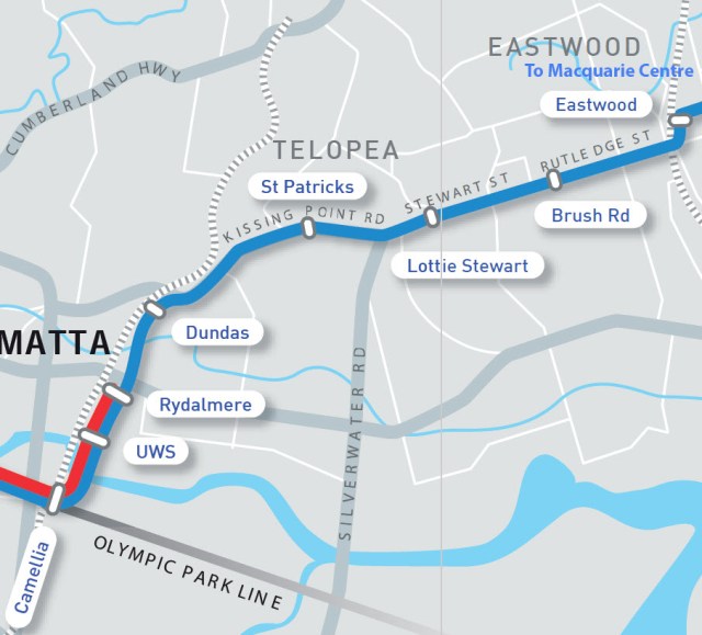 Parramatta Council 2013 preferred route - Camellia to Macquarie Park (source Parramatta Council)
