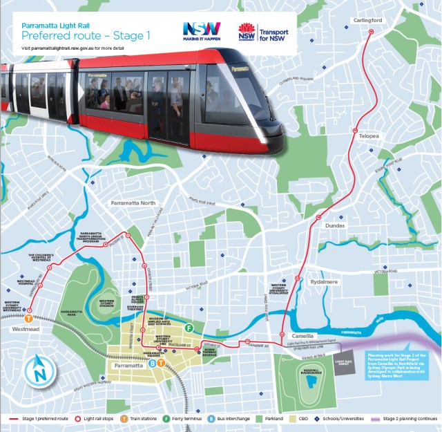 Parramatta Light Rail Stage 1 preferred route (source: NSW Government PRL website)
